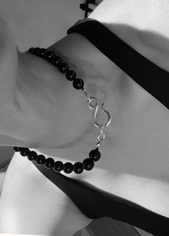 Onyx Necklace with Fish Hook